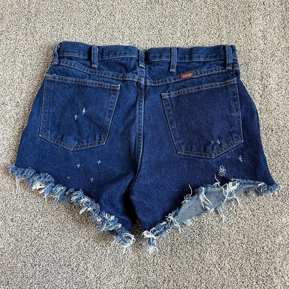 RUSTLER Cut Off Daisy Duke Denim Shorts Distressed Fray Hem High Rise Upcycle 36 - Picture 2 of 4